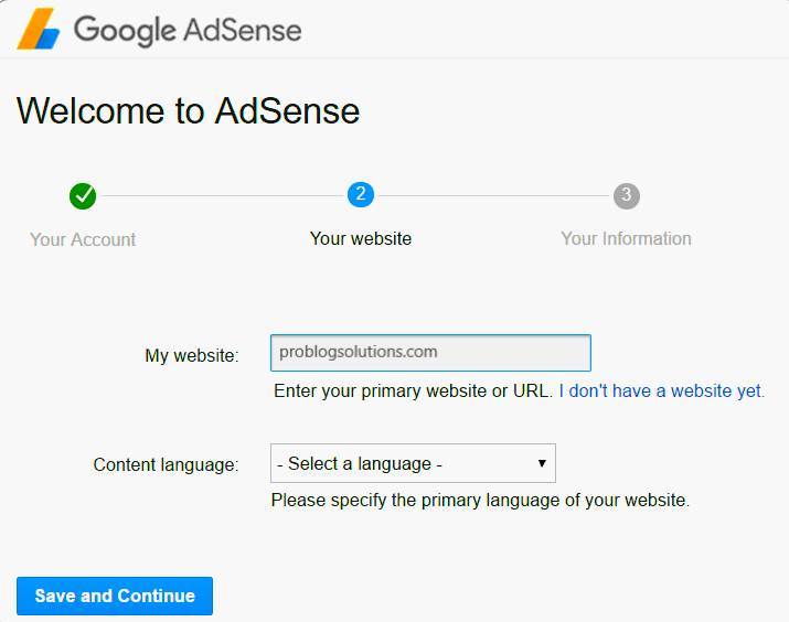 Enter Your Website Upon Adsense Sign Up