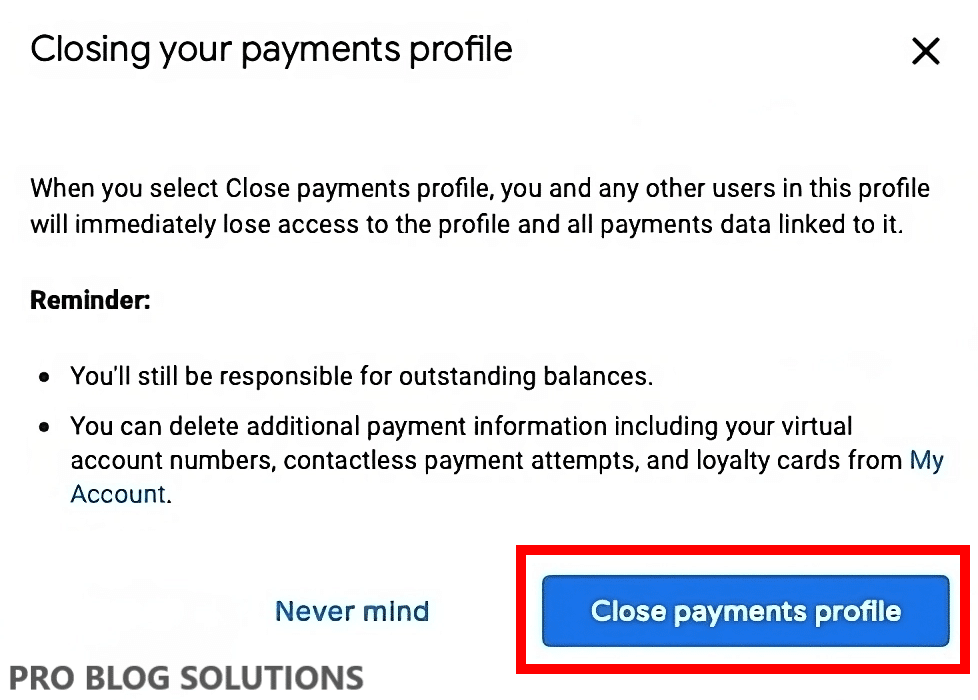 Click on Close payment profile