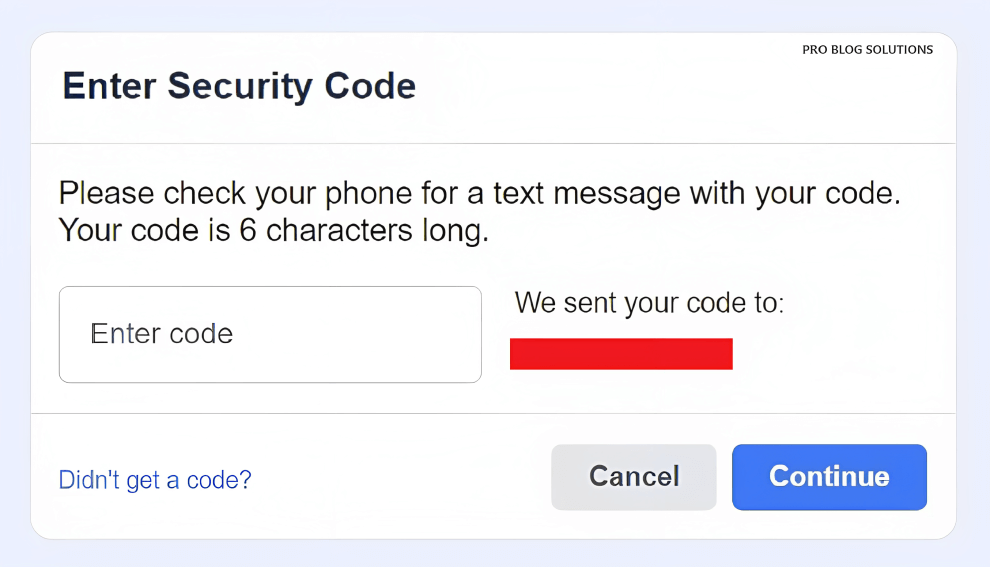 Enter Security Code - Recover Facebook Account