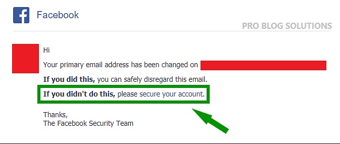 Facebook Primary Email Changed Notification