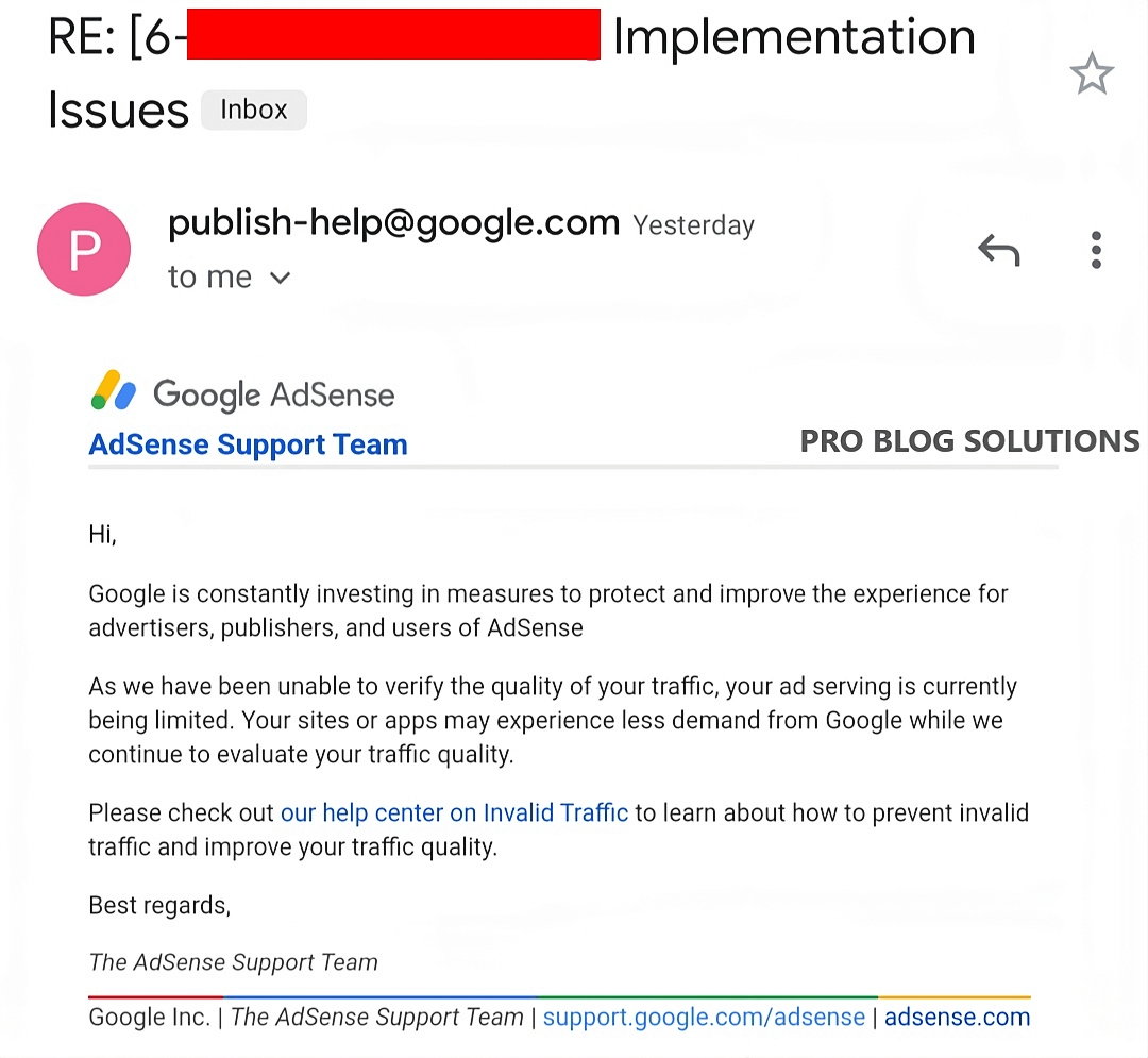 AdSense Ad Serving Has Been Disabled Email